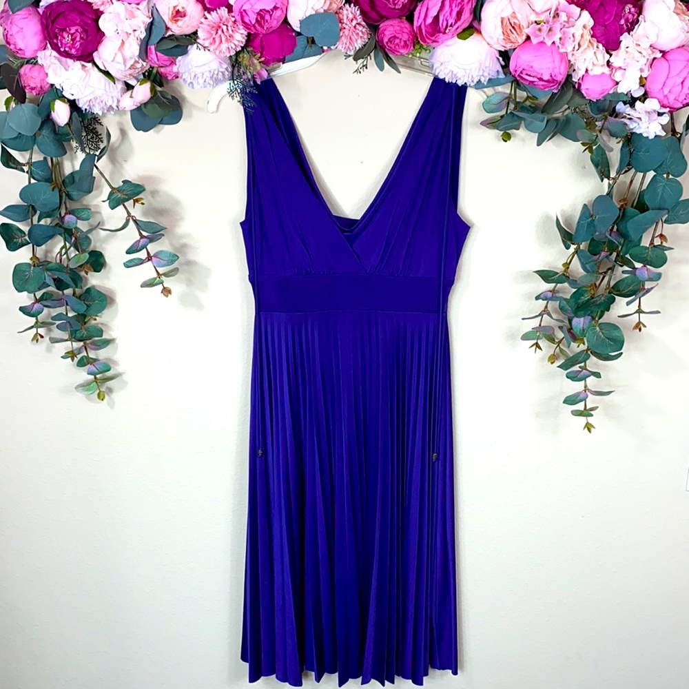 •eyeshadow• Deep Purple {v-neck / cowl neck}[pleated skirt] Midi Dress